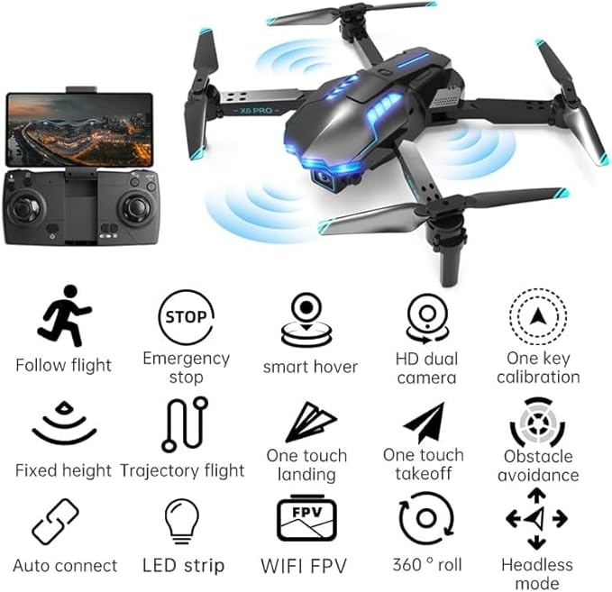 Drone Con Telecamera Hd 1080P Pieghevole Quadrcopter