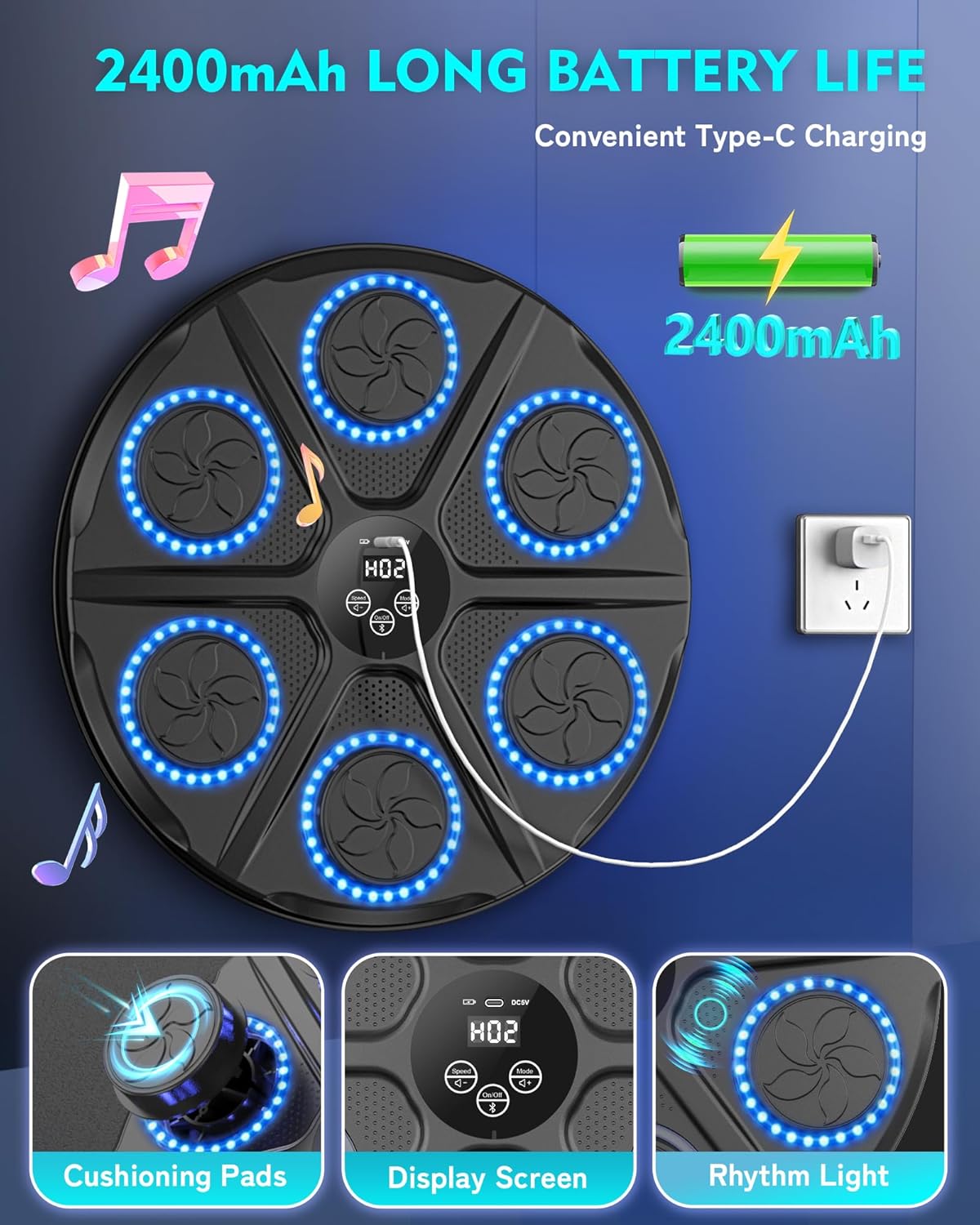 Aiyyotto Music Boxing Machine Led Con Guantoni