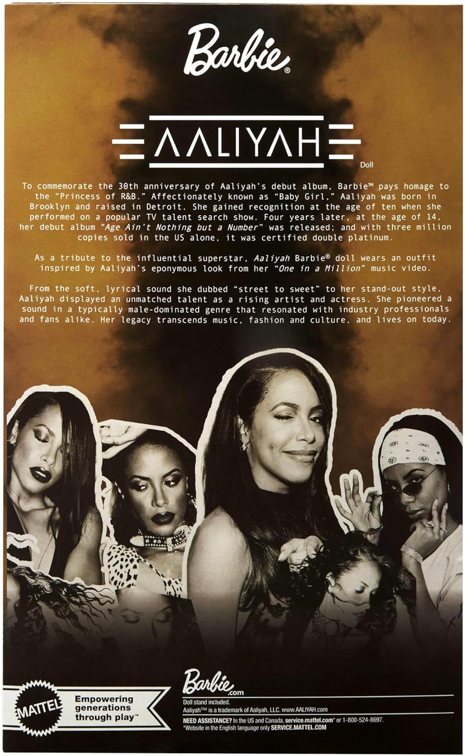 Barbie Signature Doll, Aaliyah Collectible in Black Faux Leather Outfit Inspired by ‘One in a Million Music’ Video, HRM80