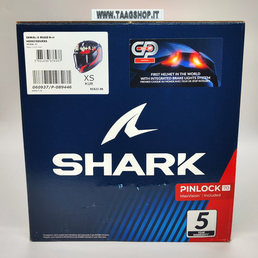 Casco Integrale Shark Skwal i3 Rhad Mat Kur Nero Rosso Opaco con Led Size XS