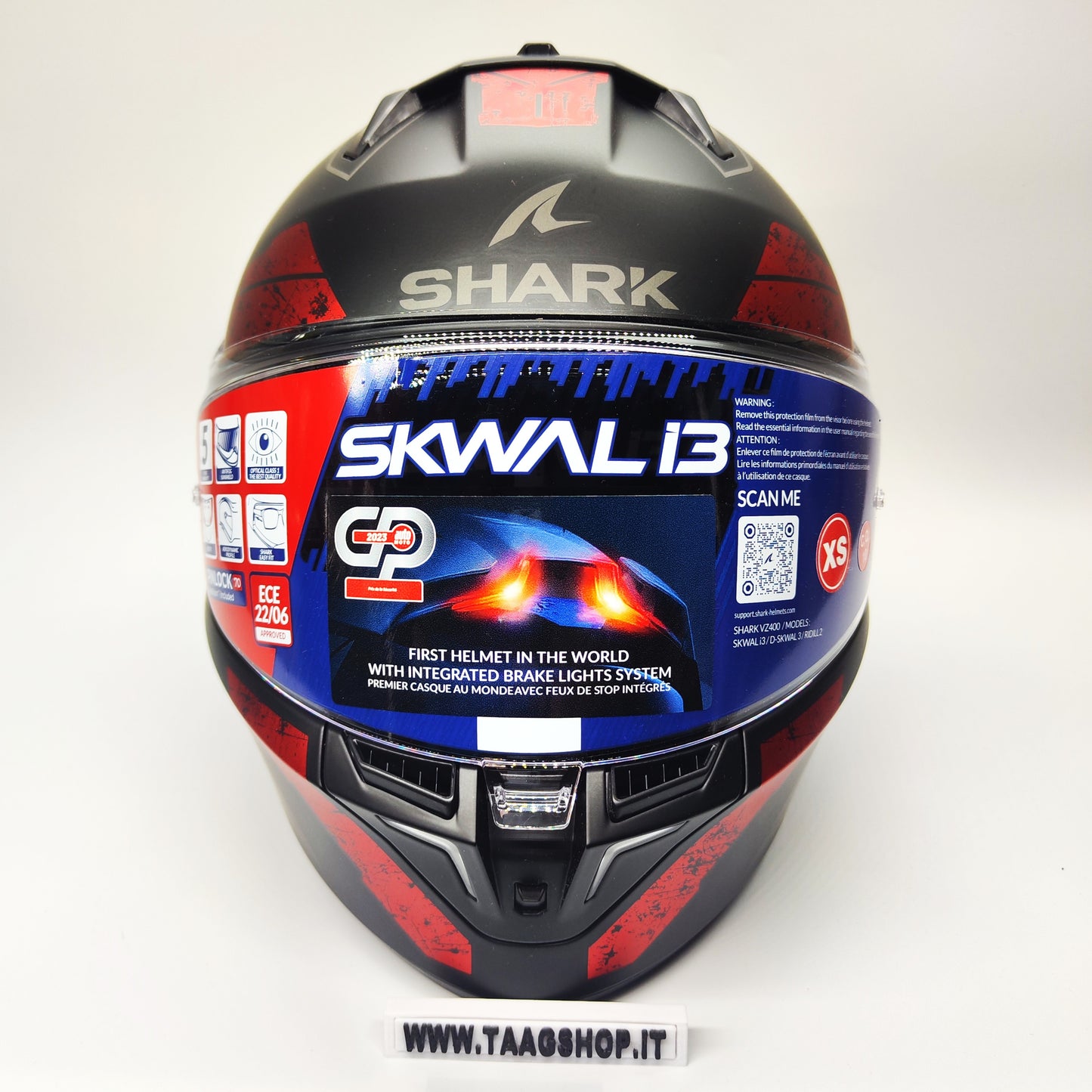 Casco Integrale Shark Skwal i3 Rhad Mat Kur Nero Rosso Opaco con Led Size XS