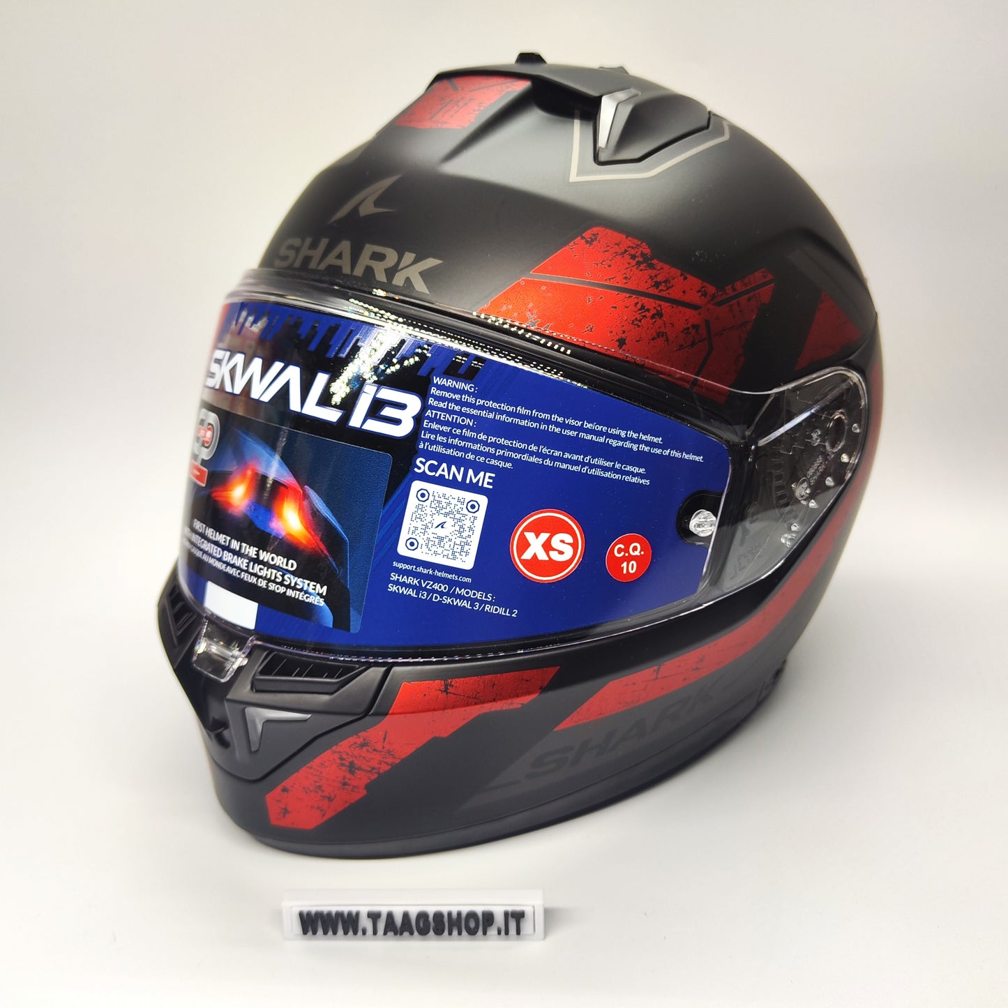 Casco Integrale Shark Skwal i3 Rhad Mat Kur Nero Rosso Opaco con Led Size XS