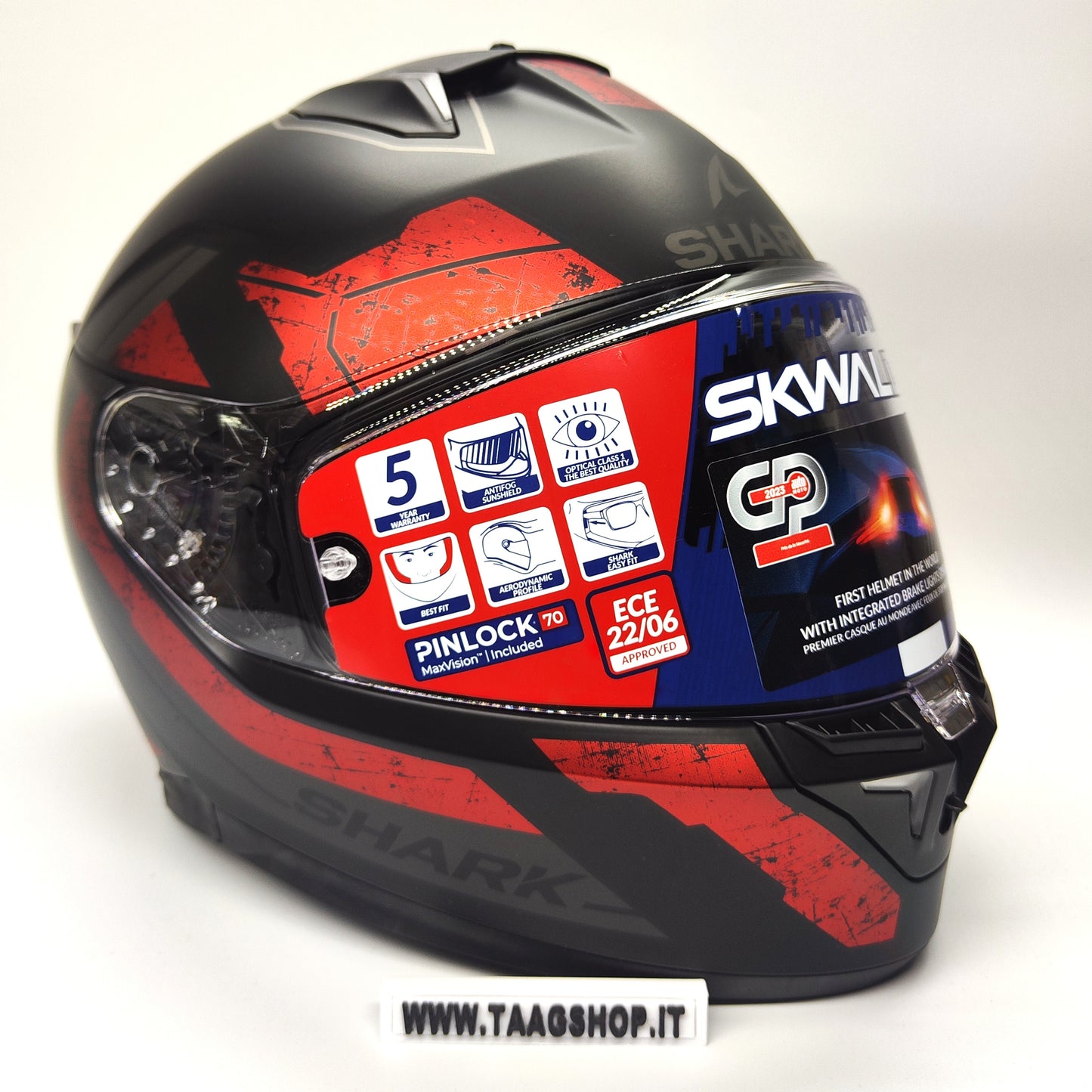 Casco Integrale Shark Skwal i3 Rhad Mat Kur Nero Rosso Opaco con Led Size XS