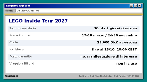 Scheda LEGO Inside Tour 2027