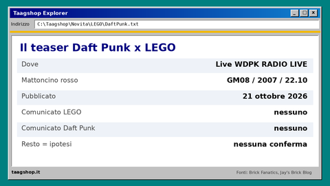 Scheda con i dettagli del teaser Daft Punk x LEGO