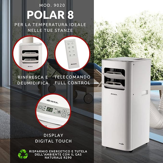 ARIETE POLAR 8 9020 CONDIZIONATORE PORTATILE 8500BTU 1000W VASCHETTA 32L CLASSE A