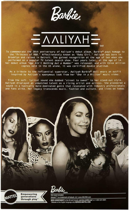 Barbie Signature Doll, Aaliyah Collectible in Black Faux Leather Outfit Inspired by ‘One in a Million Music’ Video, HRM80
